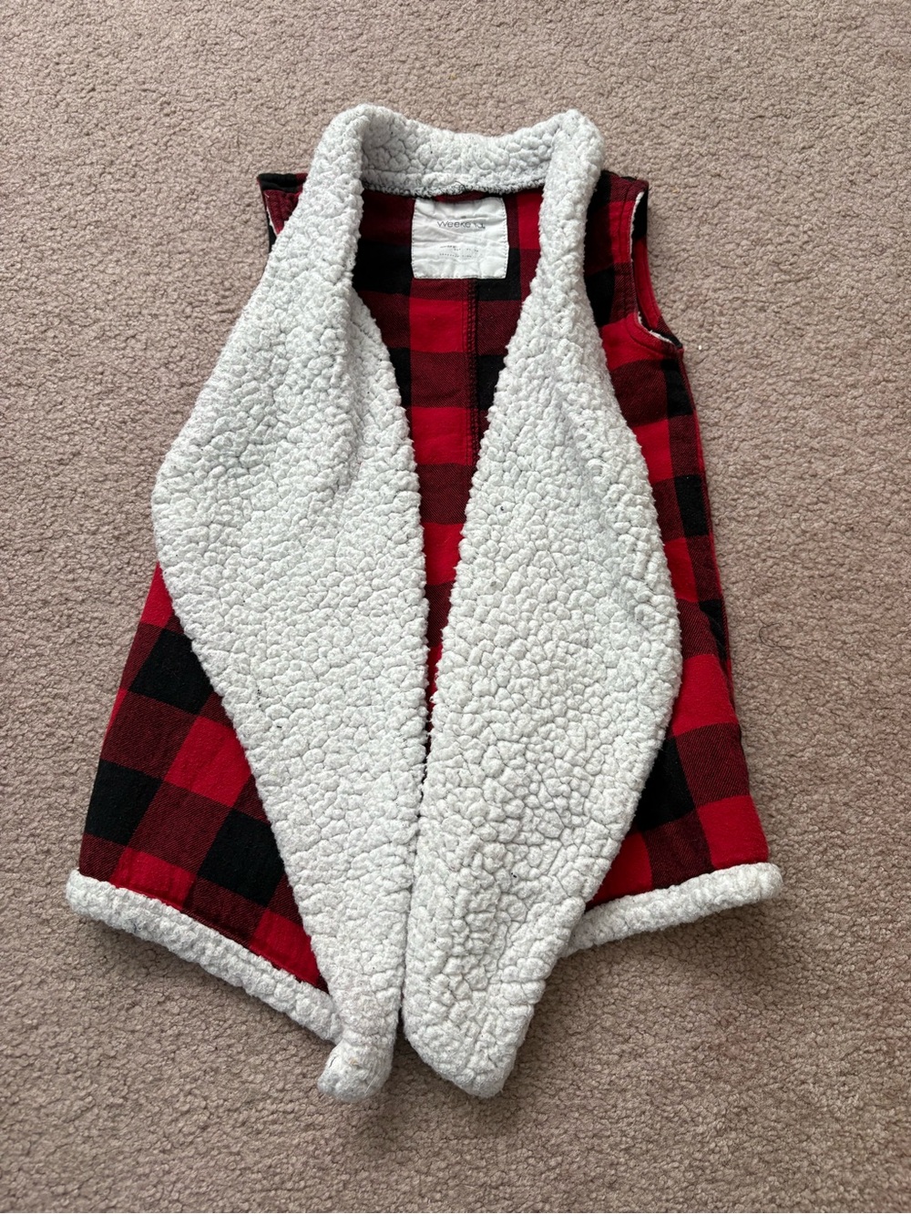 Cozy Sherpa-Lined Red Buffalo Plaid Kids Vest